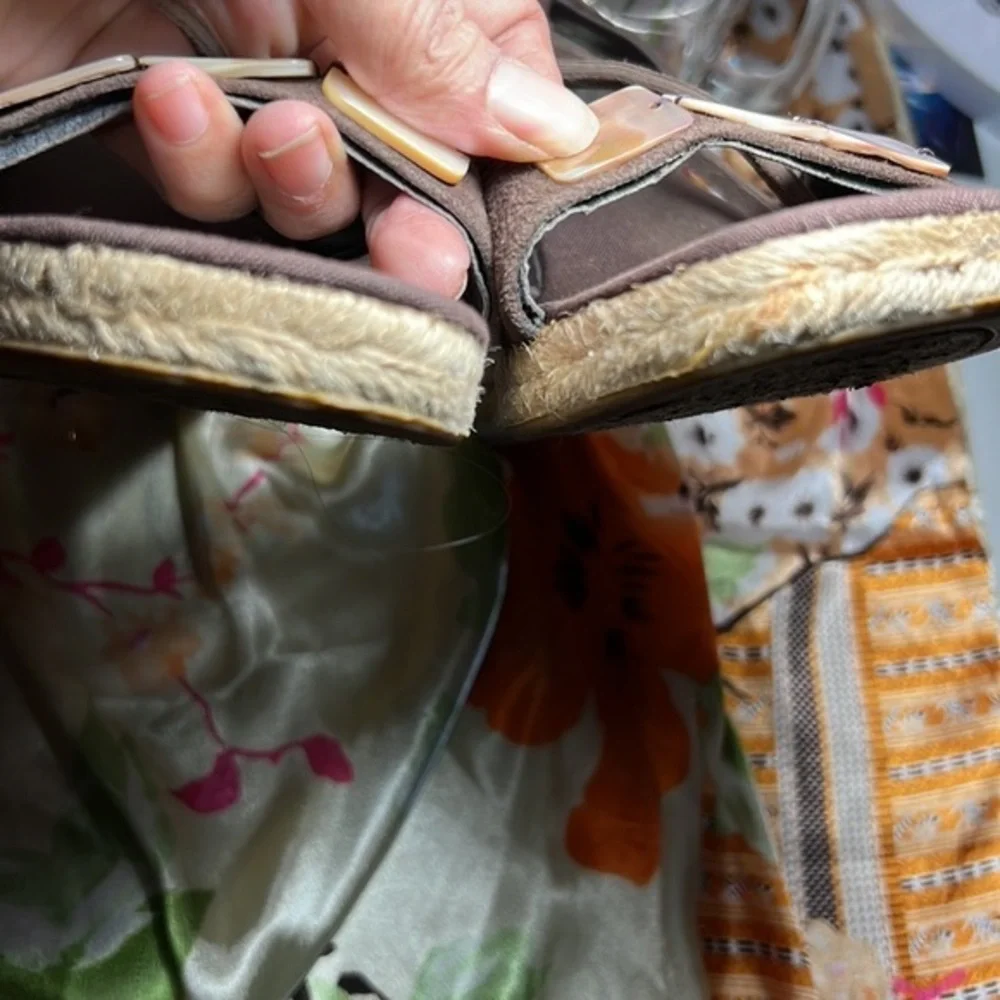 Nine West brown suede espadrille mother of pearl‎ accent open toe lace up 8